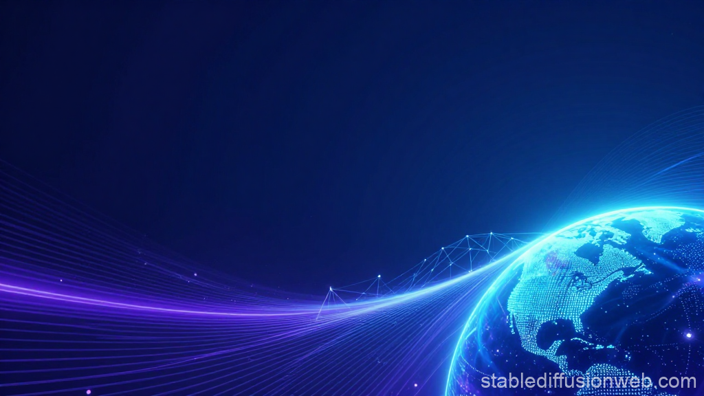 Futuristic Digital Planet with Glowing Network Lines