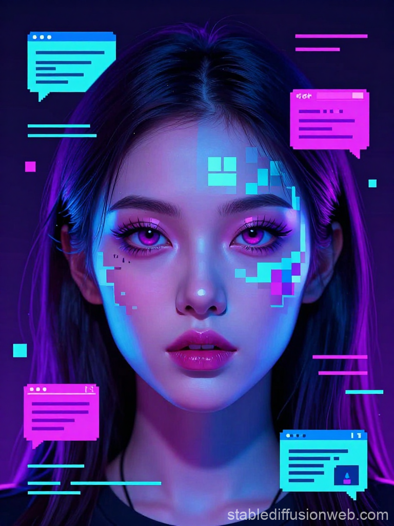 Futuristic Digital Portrait of a Woman with Neon Interface