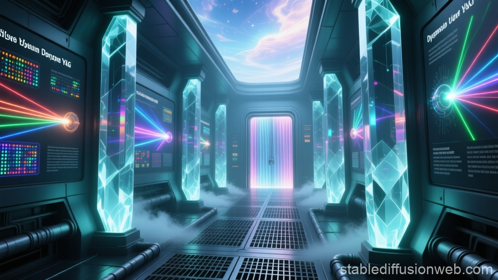 Futuristic Dysprosium Laser Corridor with Glowing Crystals