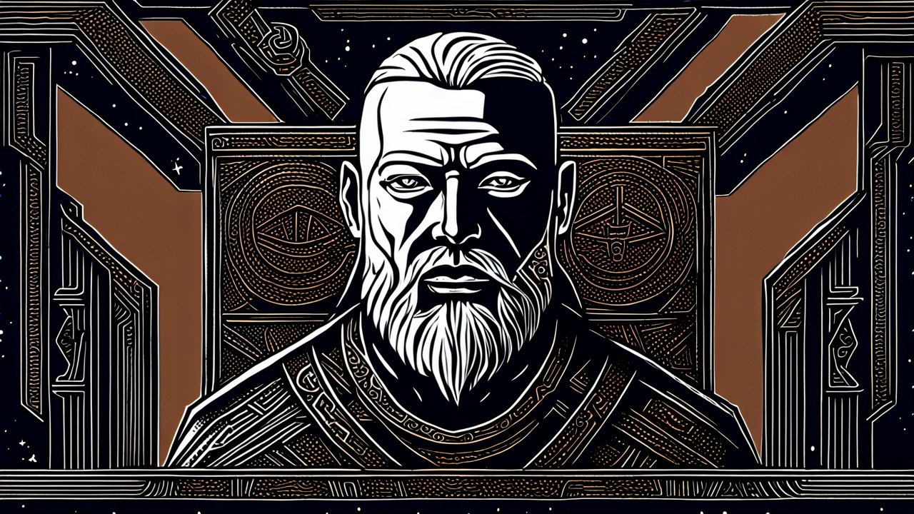 Futuristic Elderly Man in Sci-Fi Throne Room