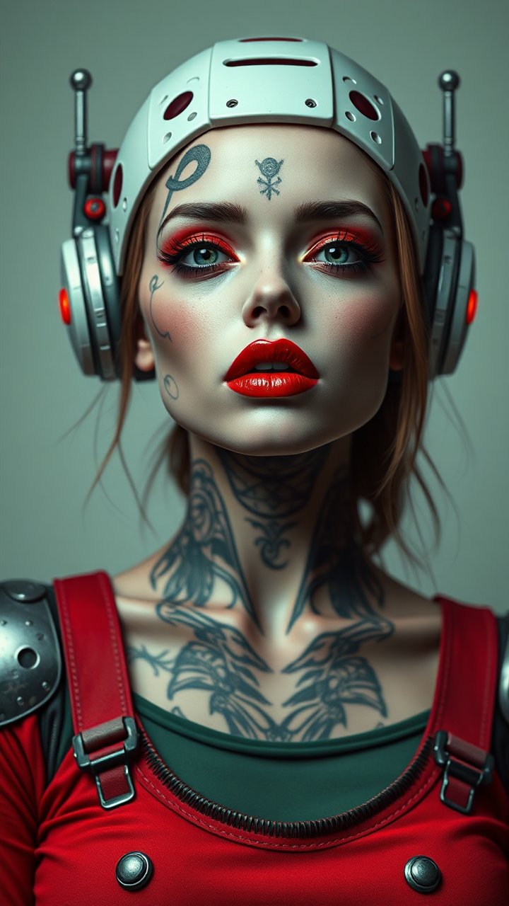 Futuristic Emo Woman with Tattoos and Headgear