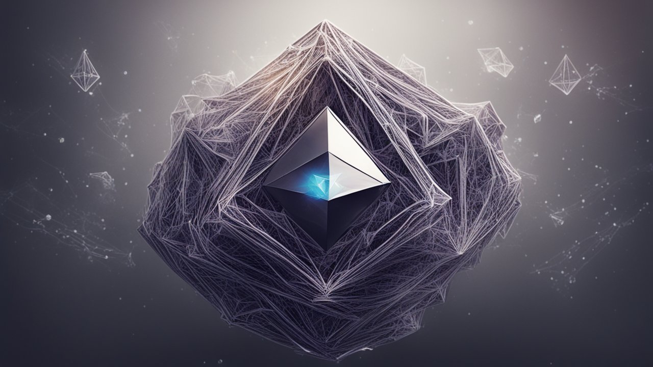 Futuristic Ethereum Symbol Surrounded by Digital Web