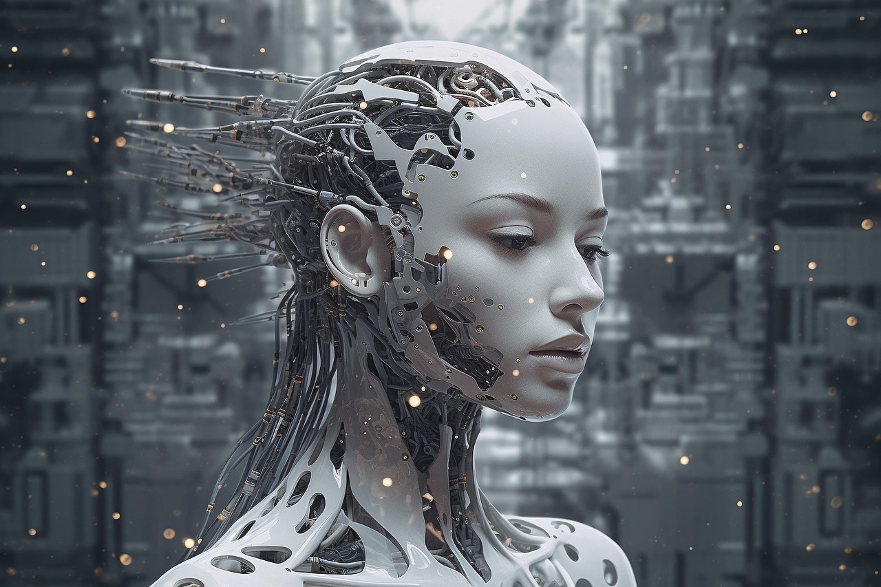 Futuristic Female AI Robot with Intricate Mechanical Design