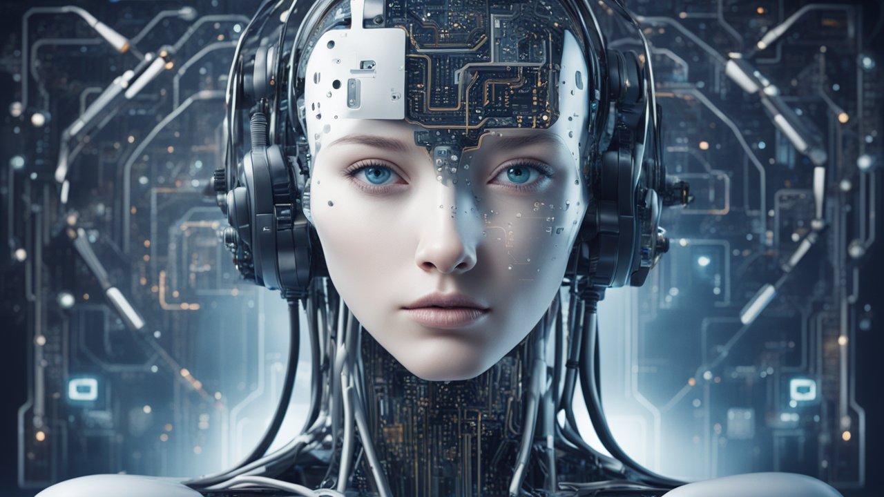 Futuristic Female Android with Circuitry Face