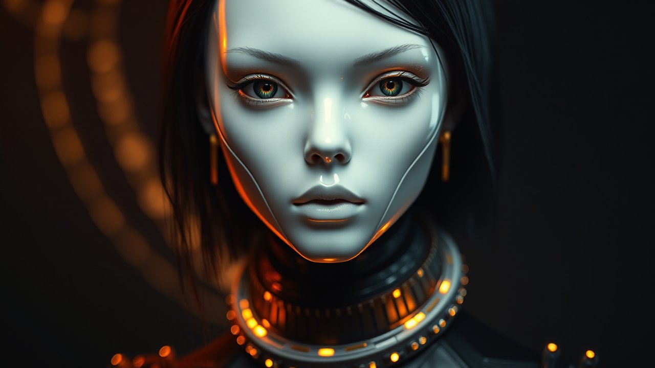 Futuristic Female Android with Illuminated Collar