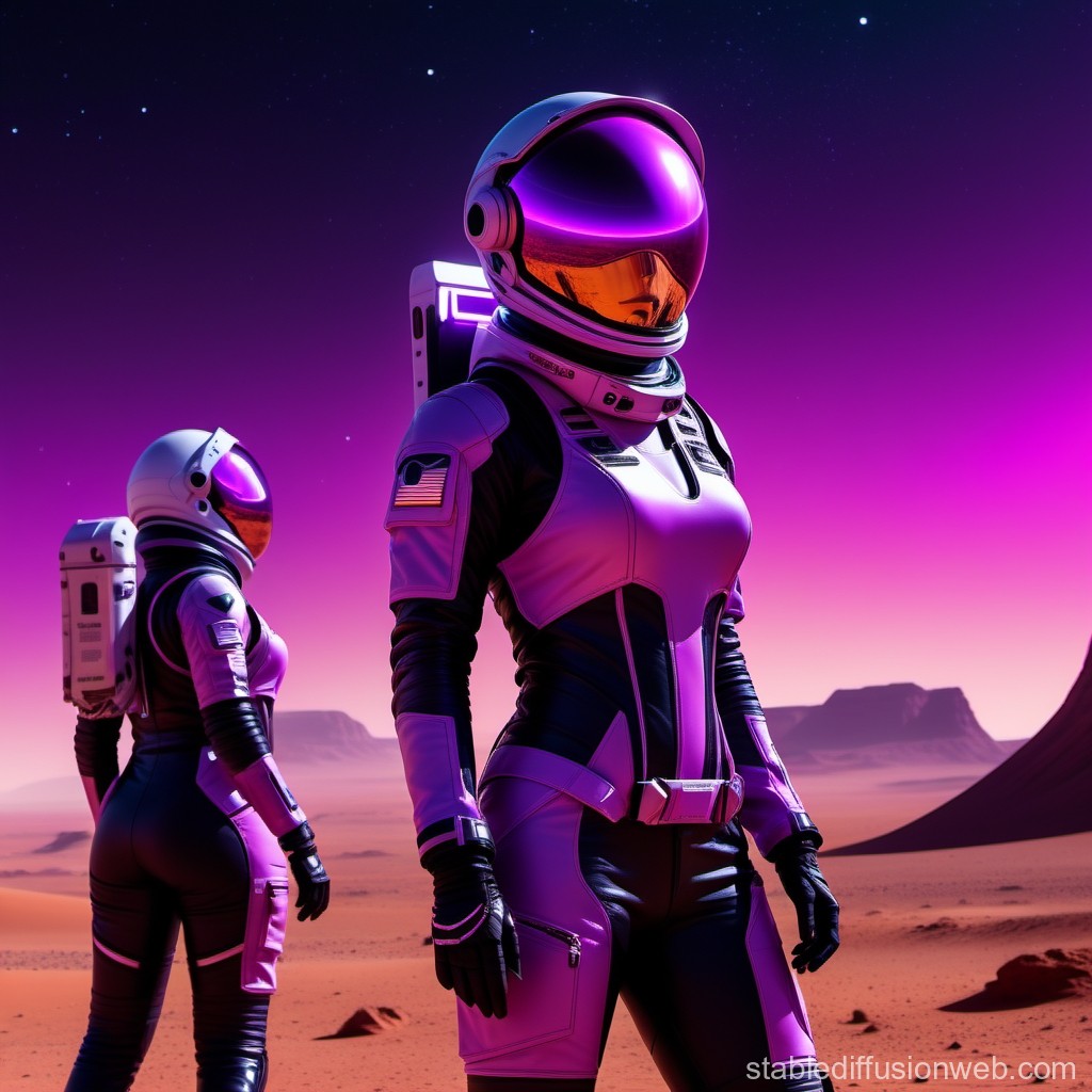 Futuristic Female Astronauts on Alien Desert Planet