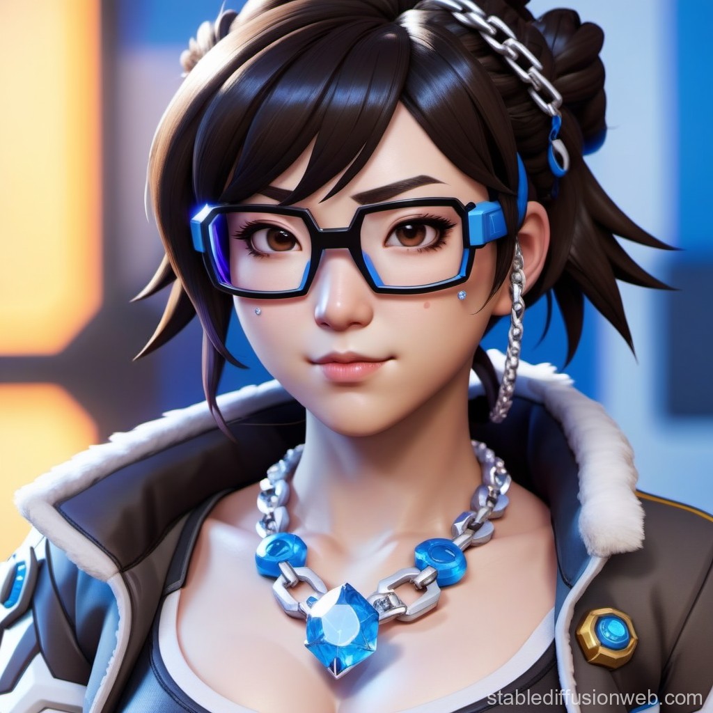 Futuristic Female Character with Blue Accessories