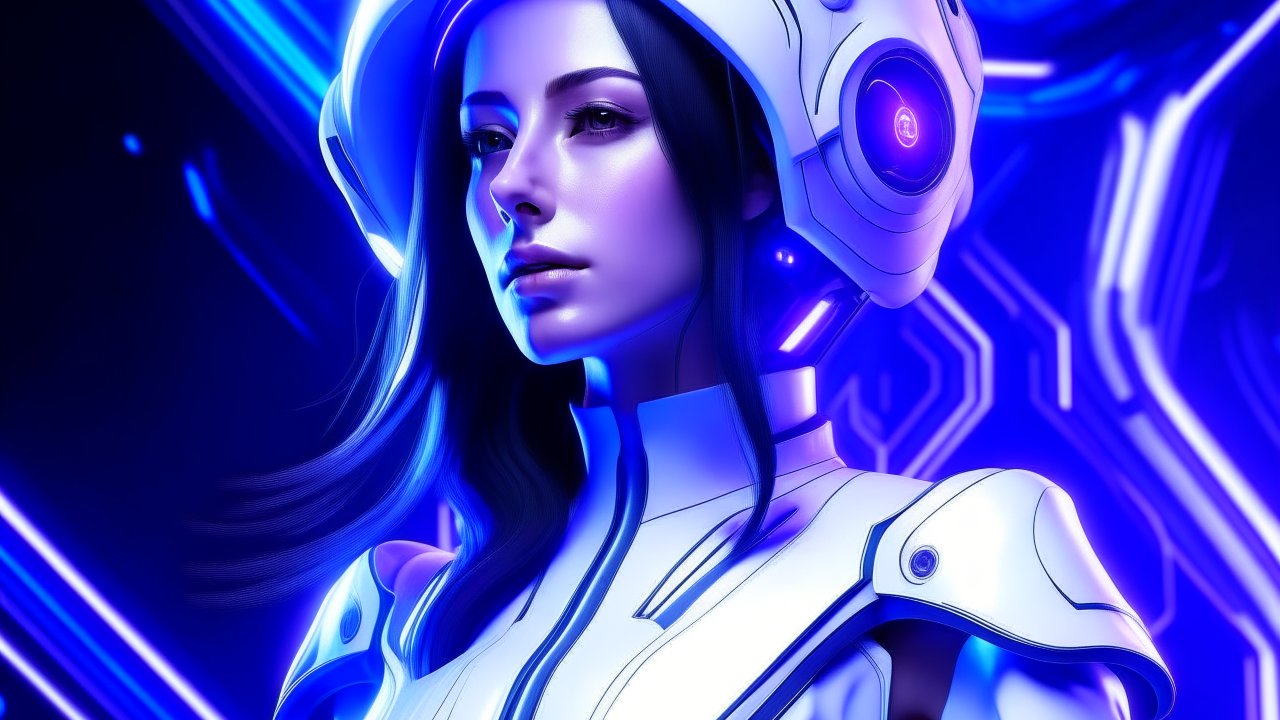 Futuristic Female Commander in High-Tech Armor