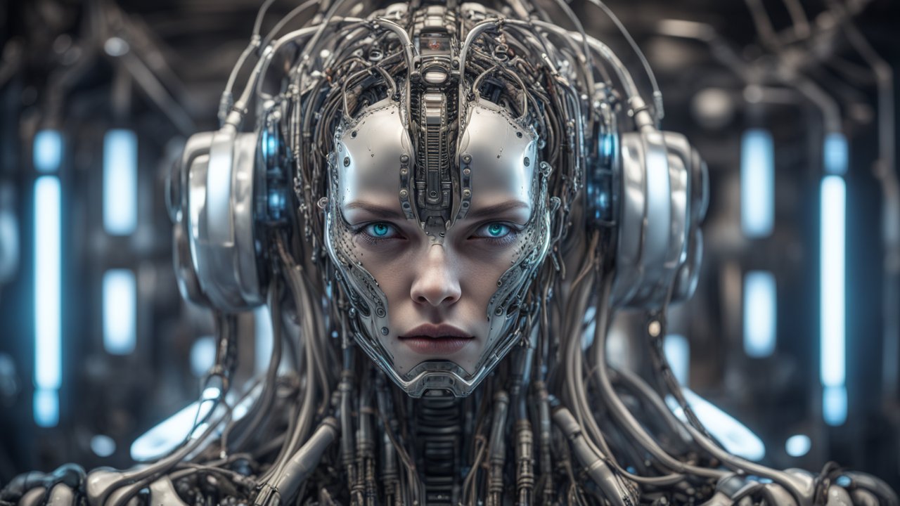 Futuristic Female Cyborg with Intricate Mechanical Design