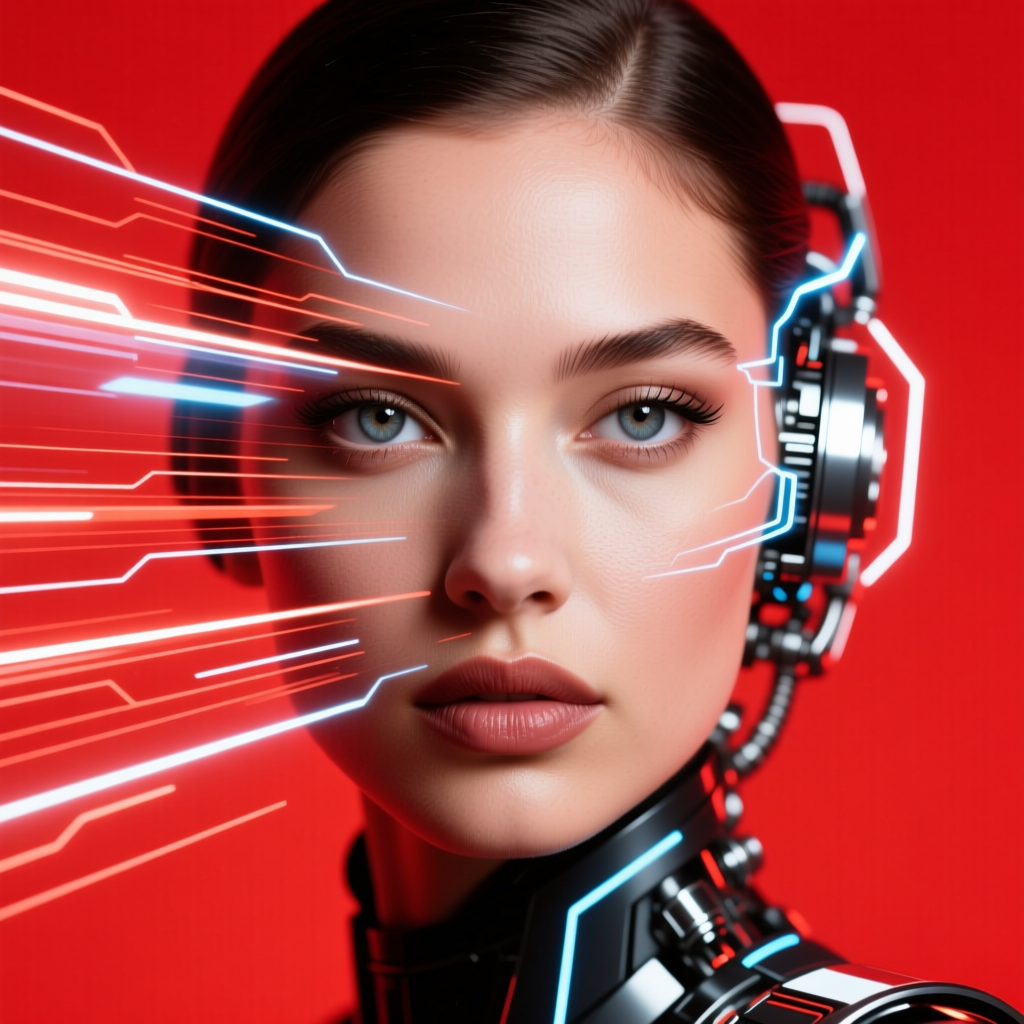 Futuristic Female Cyborg with Neon Light Effects