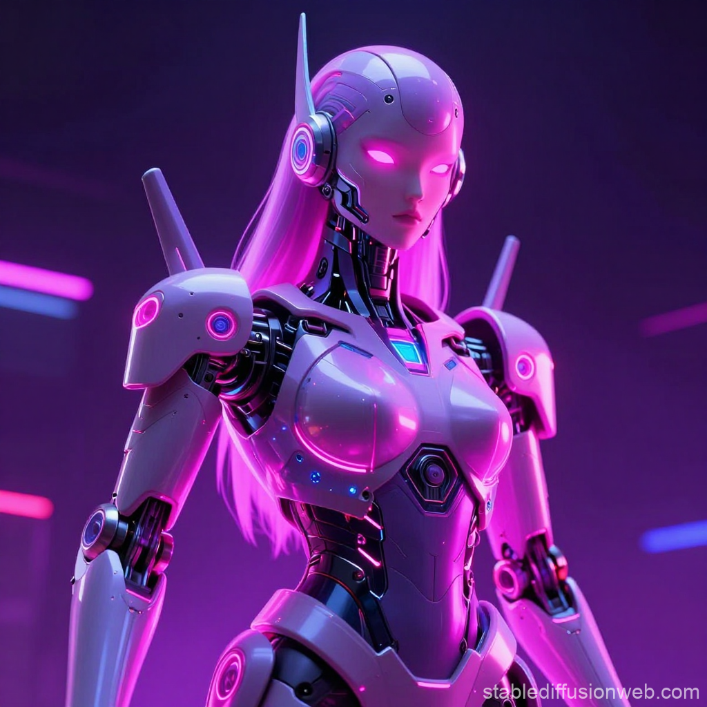 Futuristic Female Robot with Neon Pink Glow