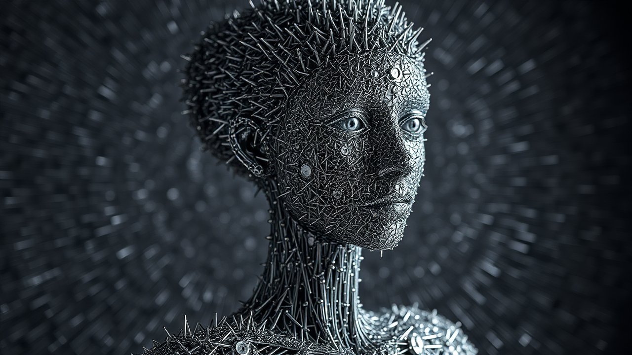 Futuristic Female Sculpture Made of Nails