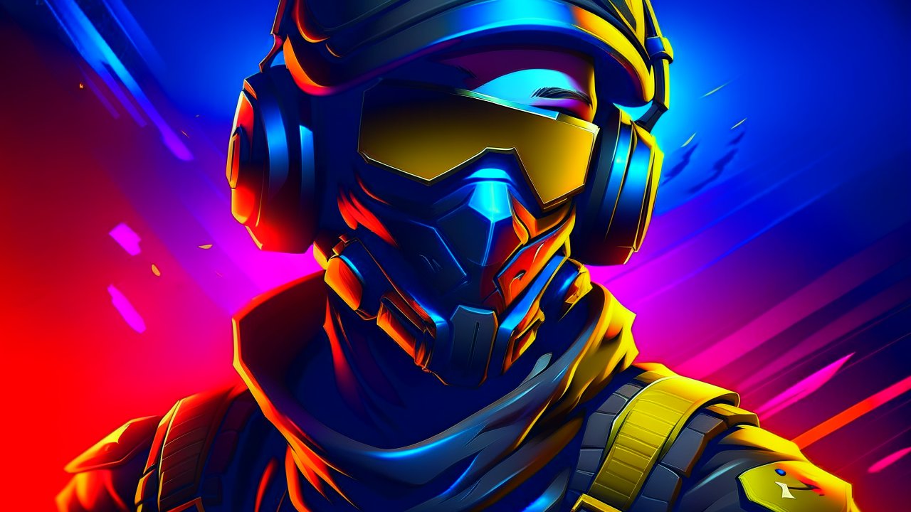 Futuristic Fortnite Soldier in Vibrant Neon Colors