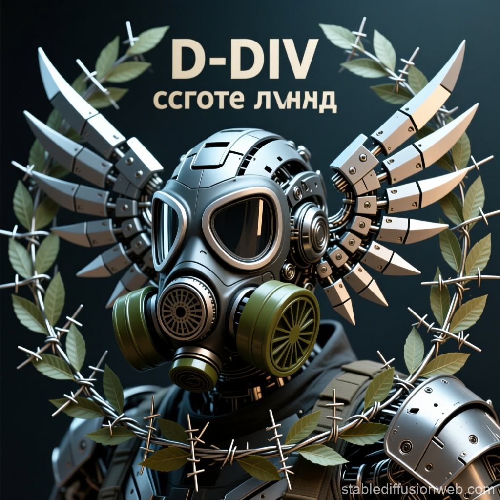 Futuristic Gas Mask with Mechanical Wings and Laurel Wreath