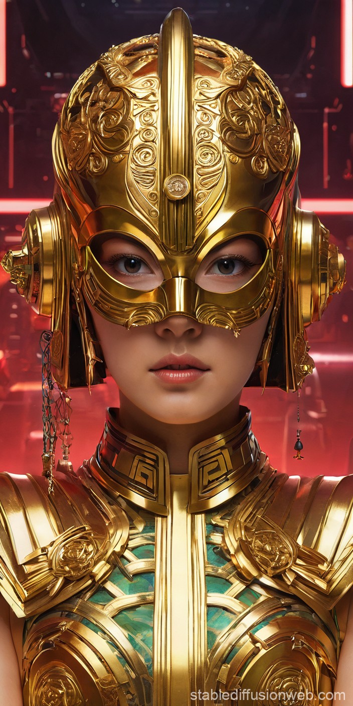 Futuristic Golden Warrior Woman Portrait