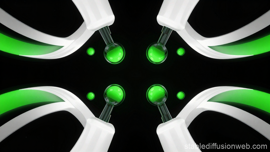 Futuristic Green and White Molecular Structure on Black Background