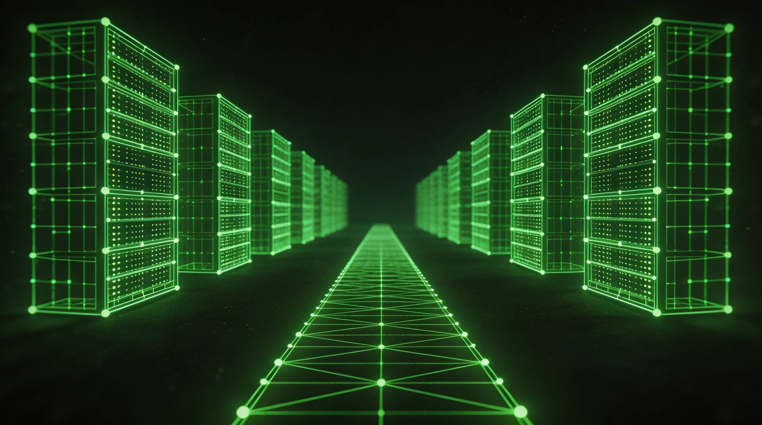 Futuristic Green Digital Server Room