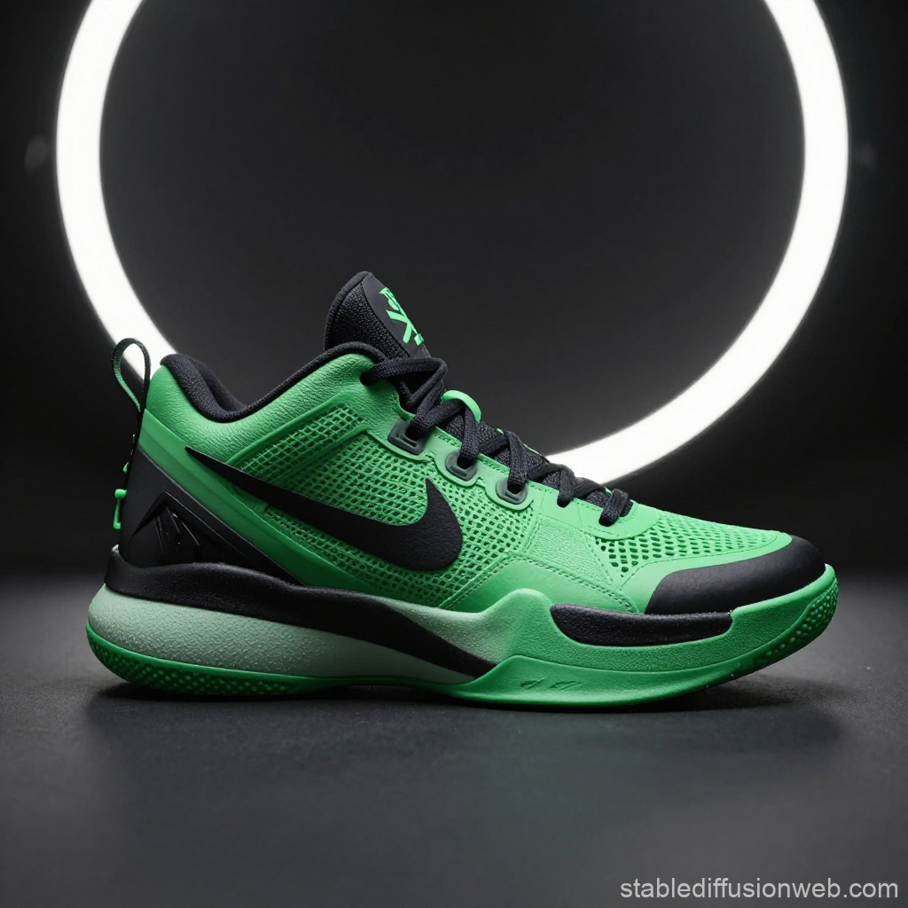 Futuristic Green Nike Basketball Shoe with Black Accents
