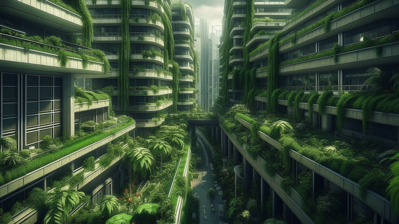 Futuristic Green Urban Cityscape with Vertical Gardens