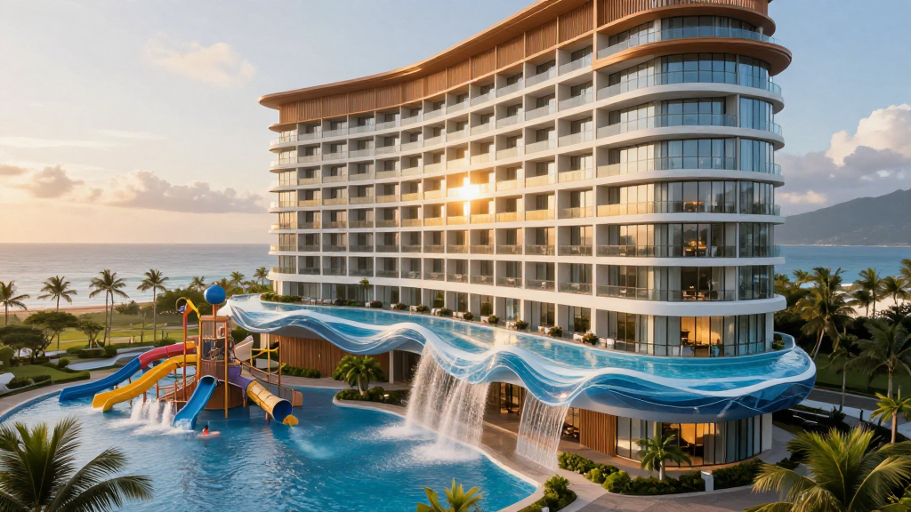 Futuristic Hawaiian Onsen Hotel with Waterfall Pool