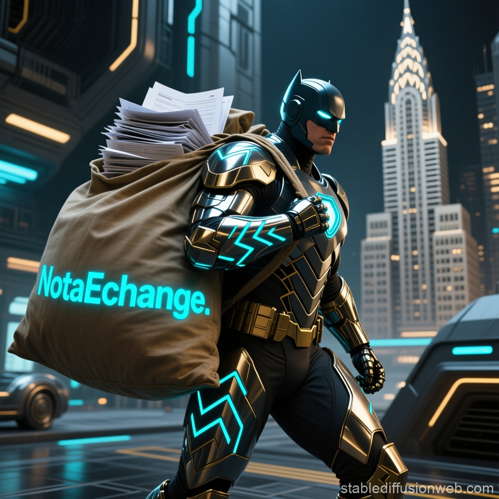 Futuristic Hero Carrying Documents in Cyber City