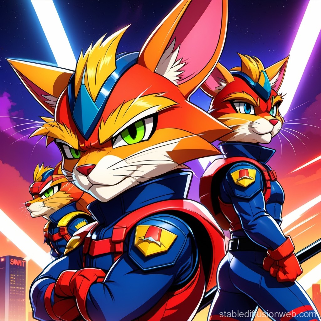 Futuristic Heroic Cat Warriors in Anime Style