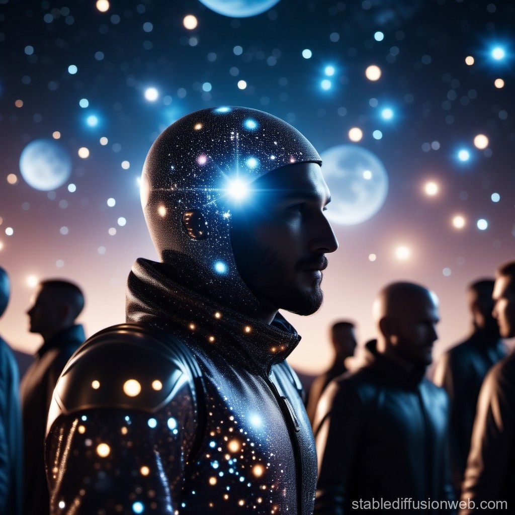 Futuristic Human with Cosmic Helmet in a Starry Environment
