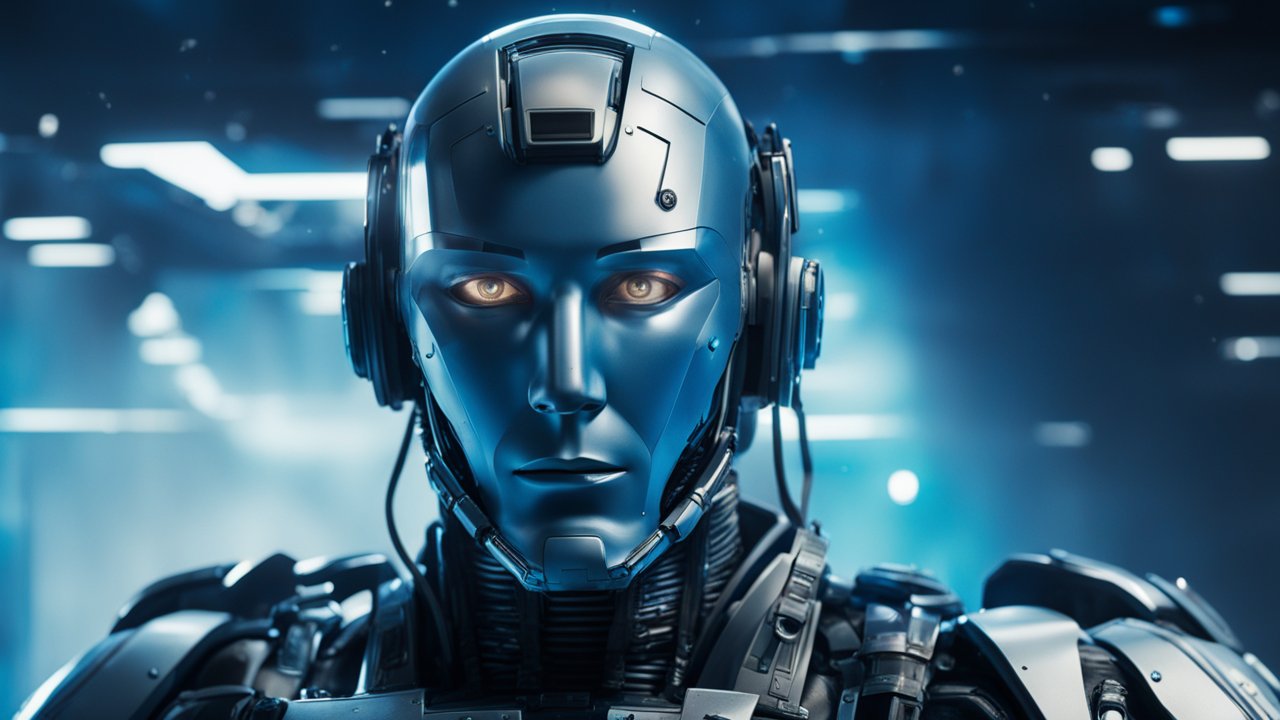 Futuristic Humanoid Bionic Android in High-Tech Environment