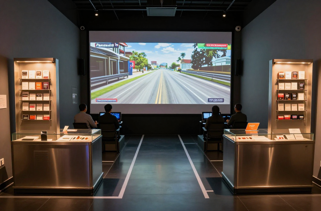 Futuristic Immersive Tech Simulation in Modern Exhibition Space