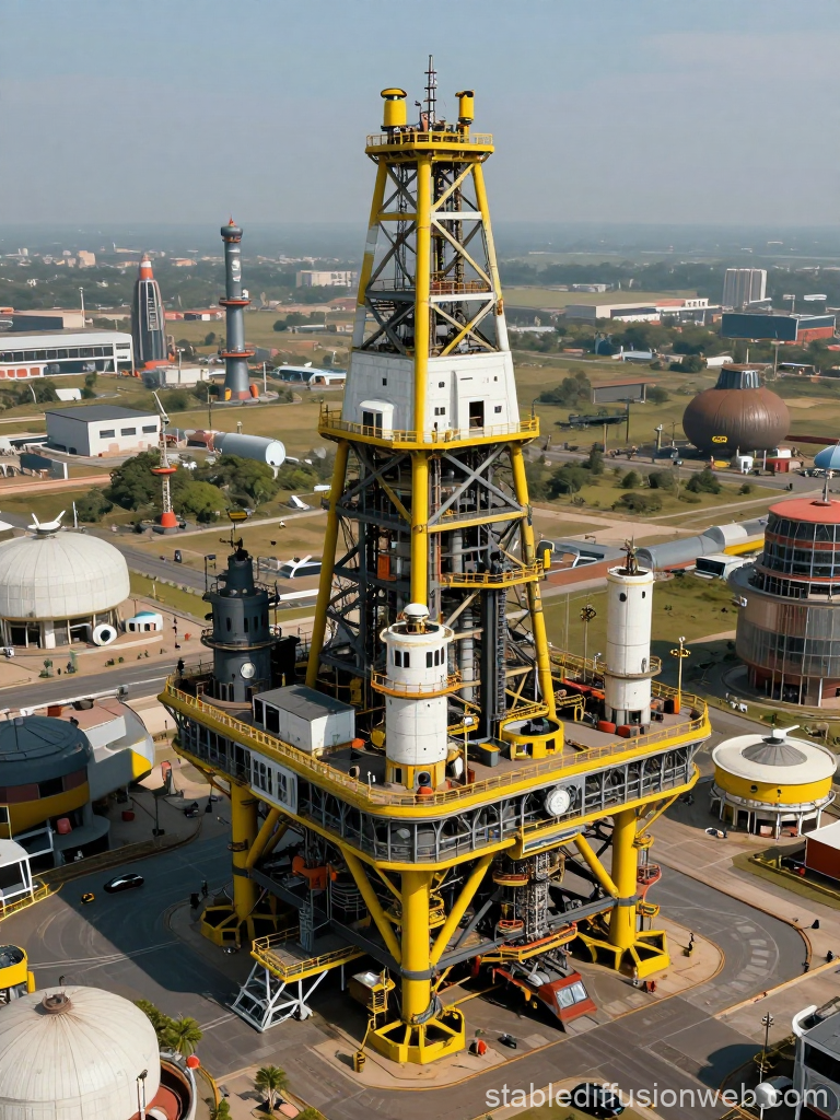 Futuristic Industrial Oil Rig in Urban Setting