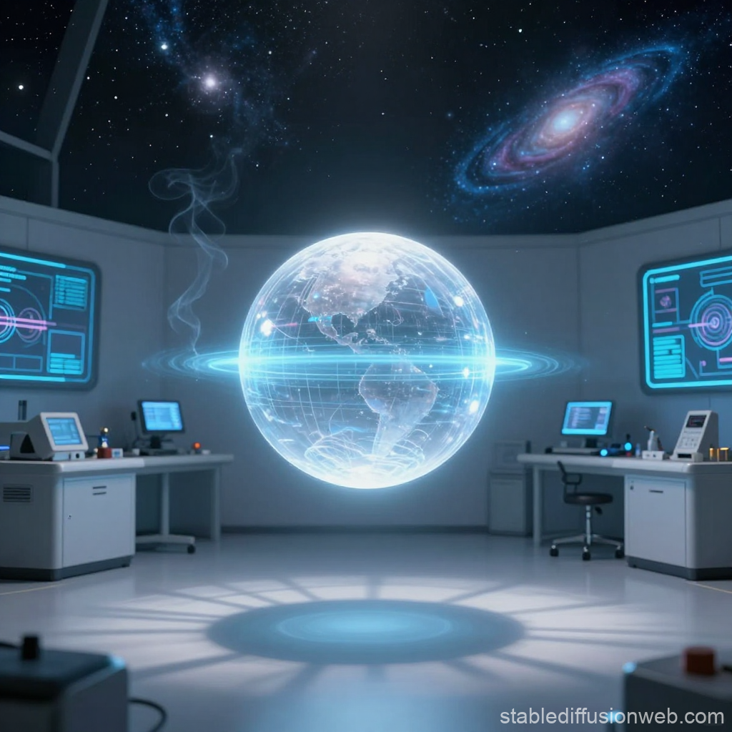Futuristic Lab with Holographic Earth Sphere