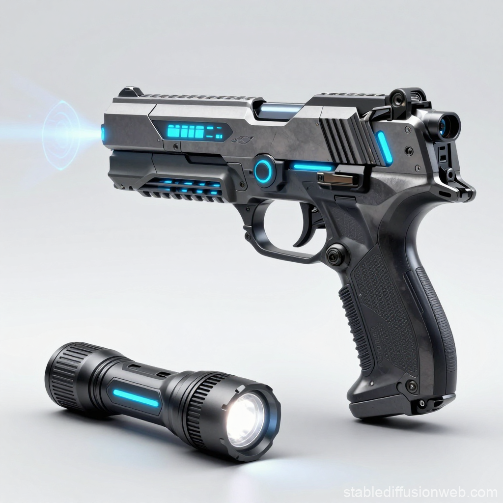 Futuristic Laser Pistol with Tactical Flashlight