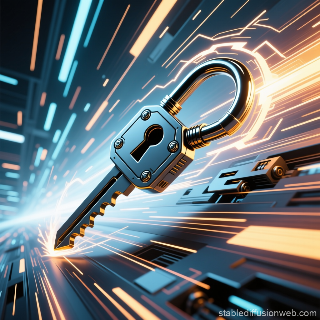 Futuristic Lock and Key with Digital Circuitry