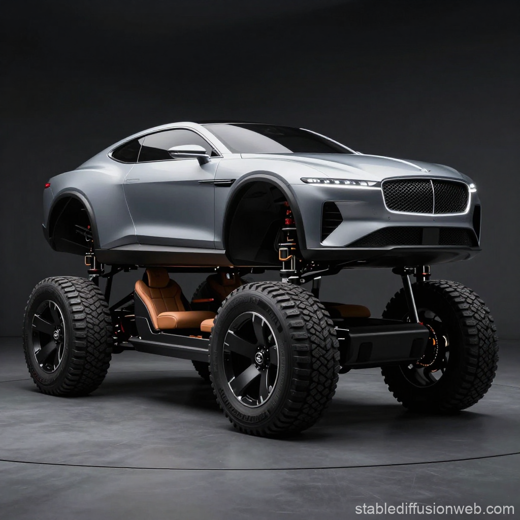 Futuristic Luxury Elevated Sports Car with Off-Road Tires