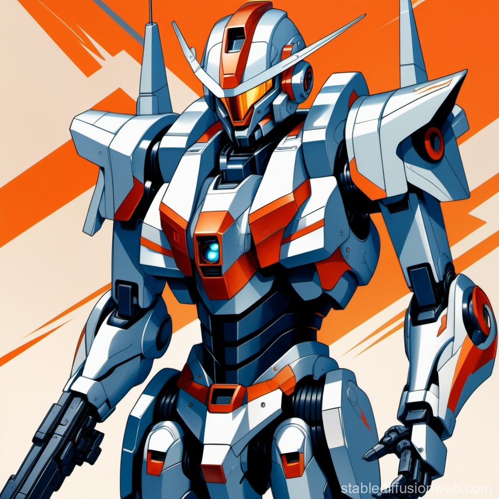 Futuristic Mecha Robot in Bold Orange and White