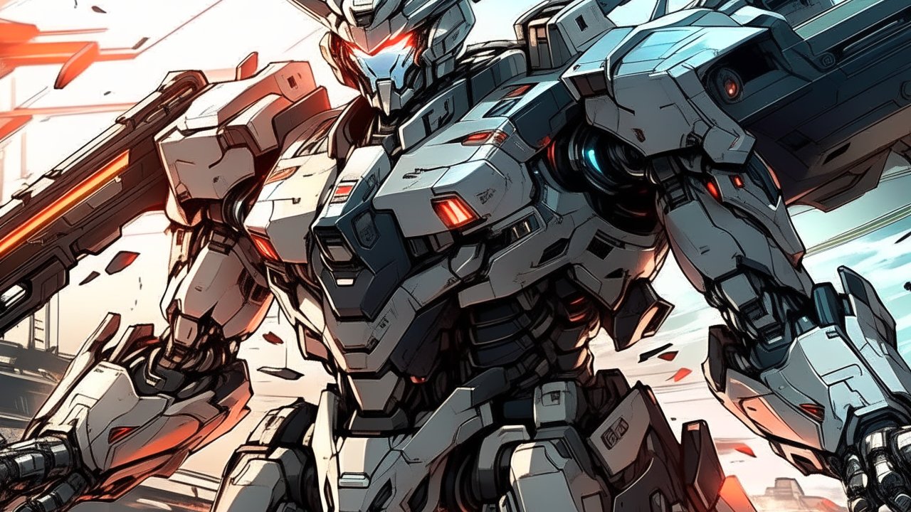 Futuristic Mecha Warrior in Dynamic Battle Pose