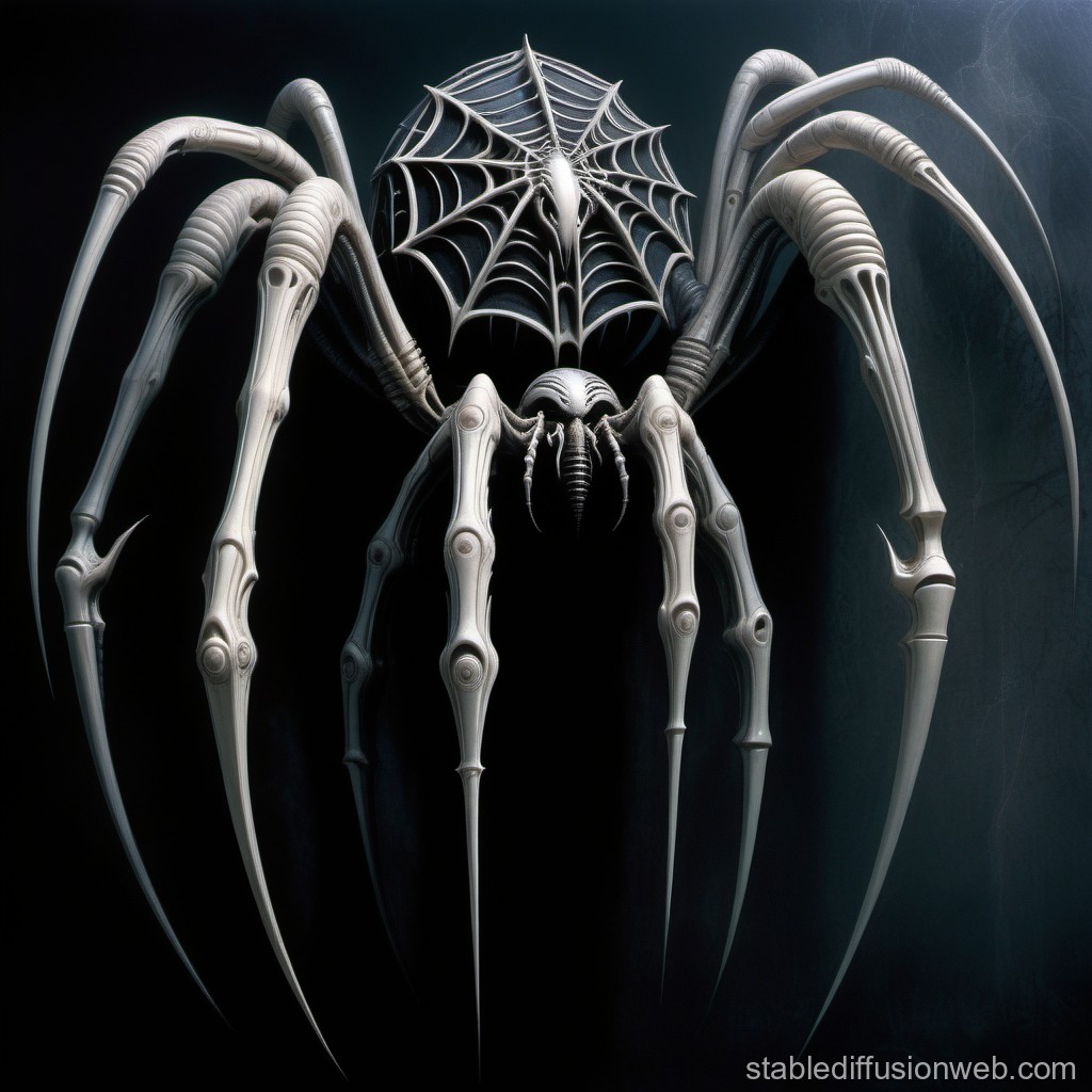 Futuristic Mechanical Spider with Web Design