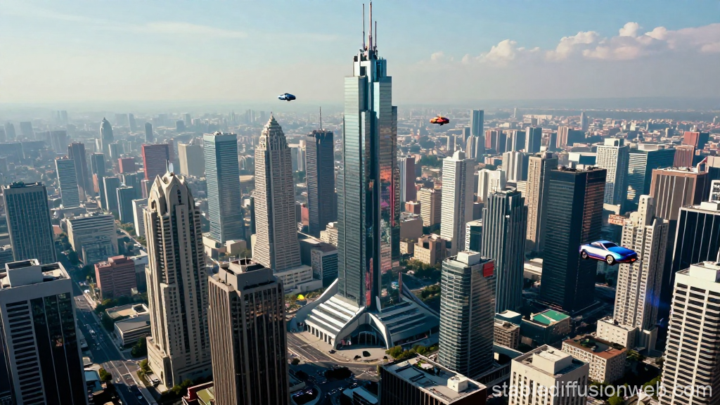 Futuristic Megalopolis Skyline with Flying Cars
