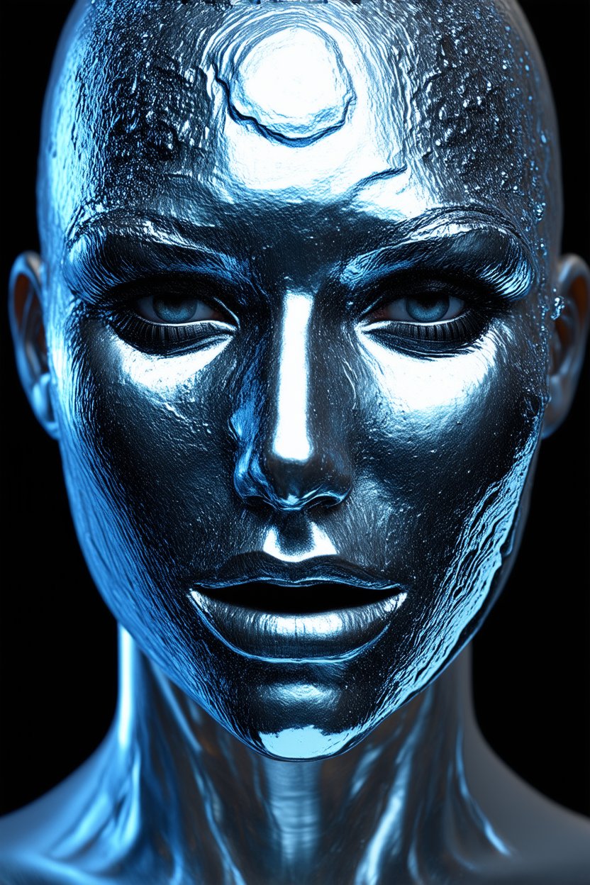 Futuristic Metallic Face with Silver Texture
