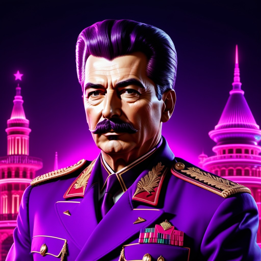 Futuristic Military Leader in Neon Purple Uniform