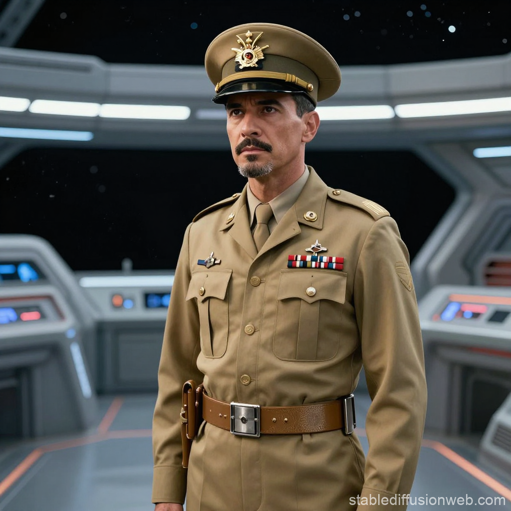 Futuristic Military Officer in Command Bridge