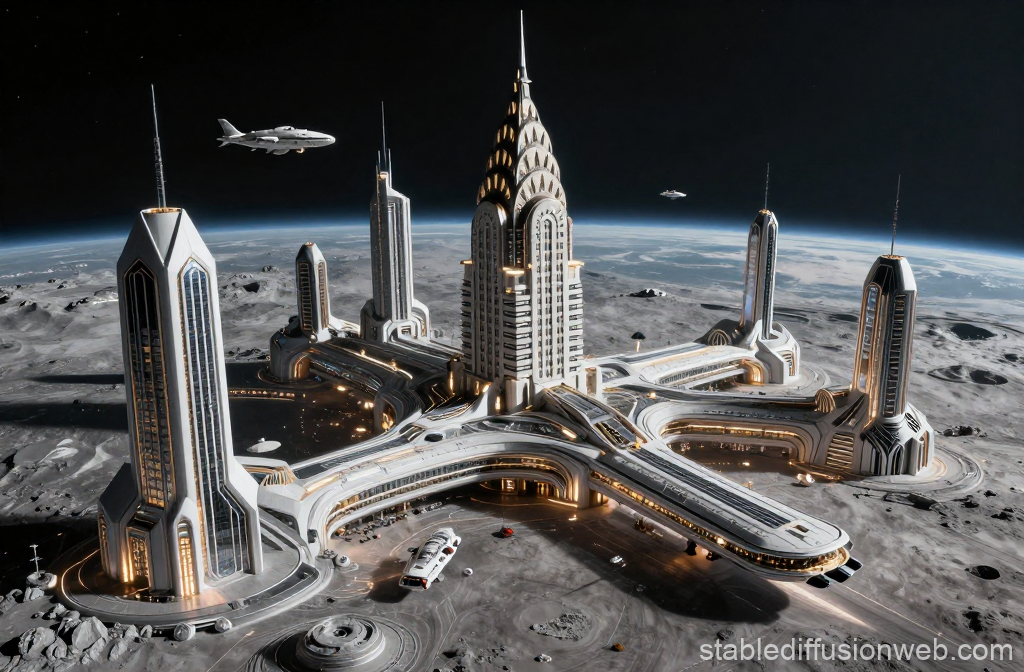Futuristic Moon Spaceport with Towering Structures