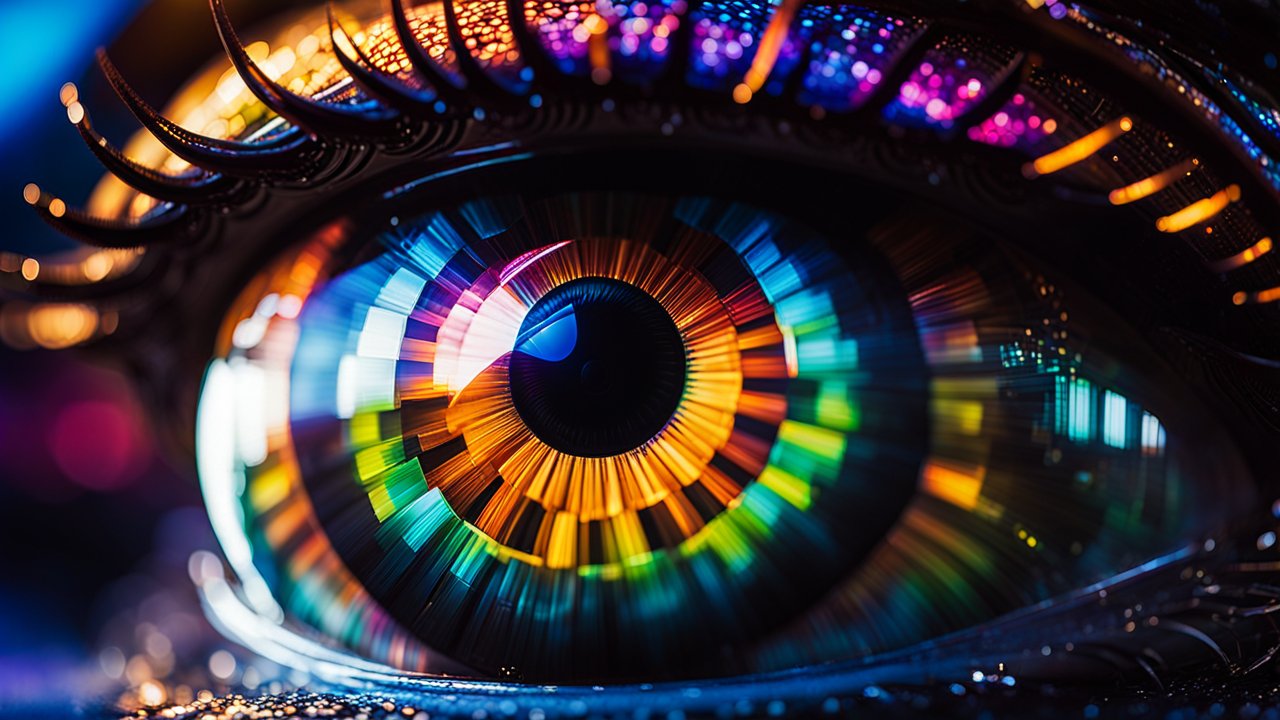 Futuristic Multicolored Cybernetic Eye Close-up