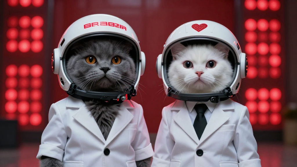 Futuristic Munchkin Cats in Space Helmets and Suits