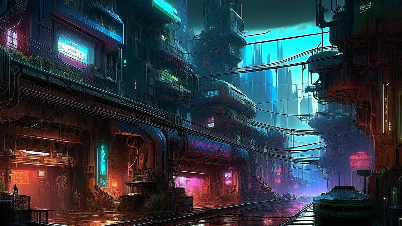 Futuristic Neon Cityscape at Dusk