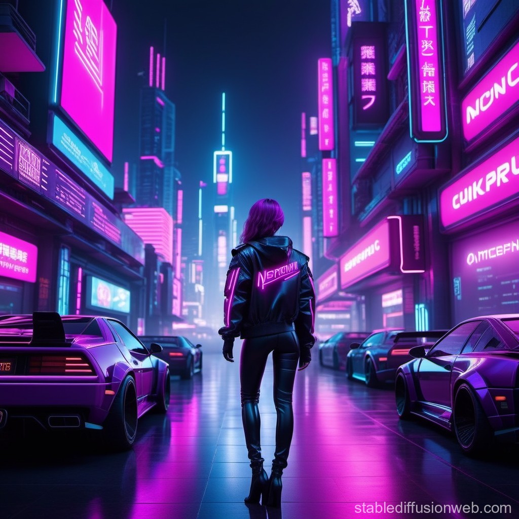 Futuristic Neon Cityscape with Cyberpunk Figure
