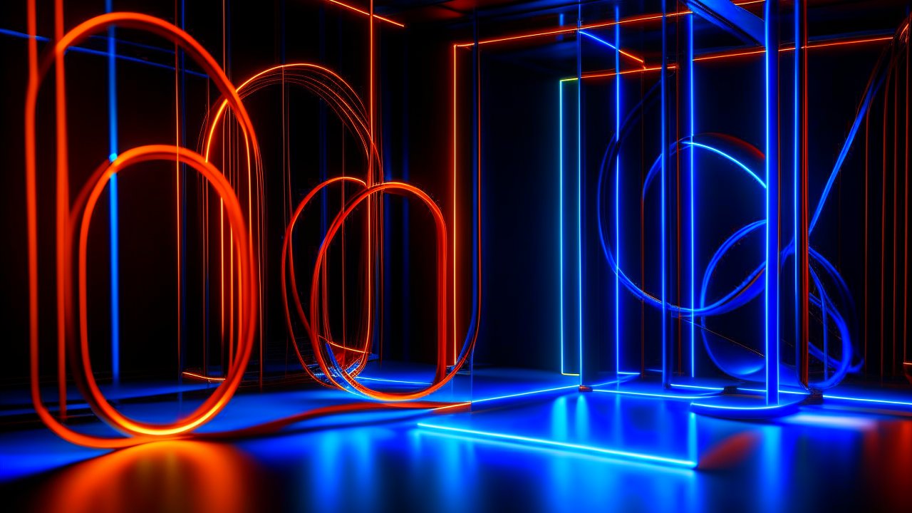 Futuristic Neon Light Trails in Abstract Space