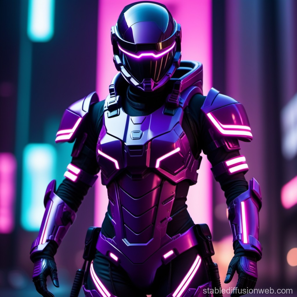 Futuristic Neon-Lit Cyber Armor Suit