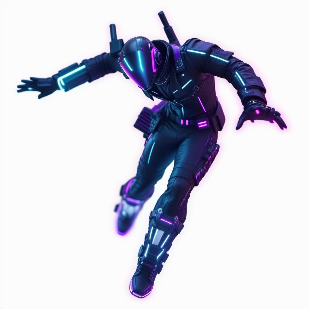 Futuristic Neon-Lit Cyber Soldier in Dynamic Pose
