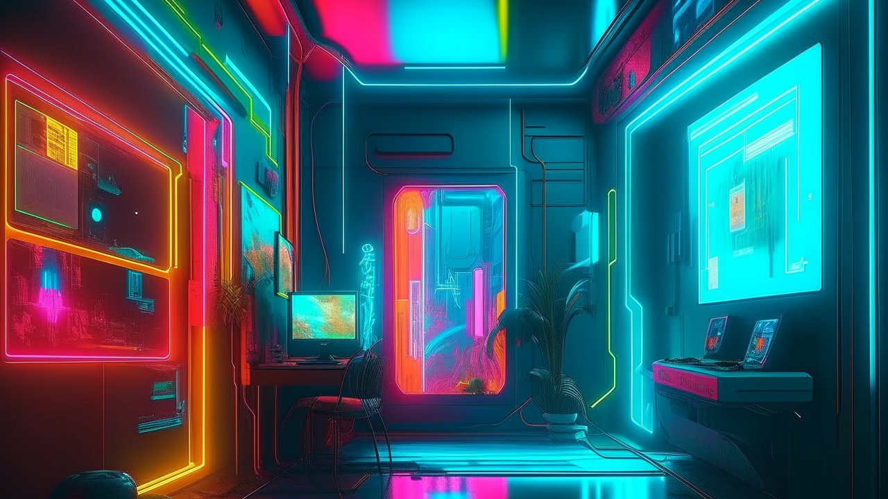 Futuristic Neon-Lit Room Interior